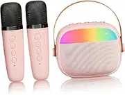 Hoement Portable with 2 Wireless Mics Led Lights for Family Home Party Entertainment