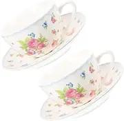 BRIGHTFUFU 1Set Decorative Bone China Coffee Mugs with Saucer Retro Theme Design for Festivals Parties Multi Function Tea Cup Home Use