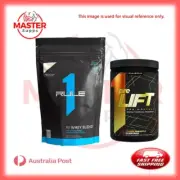 Rule 1 PRE LIFT 30 Serves Pre Workout High Stim + Whey Blend Protein 1LBs
