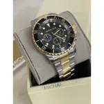 MICHAEL KORS EVEREST 黑色面錶盤 金色配銀色不鏽鋼錶帶 石英 三眼計時 男士手錶 MK8311