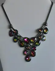 KIRKS FOLLY WATERMELON PINK AND GREEN CRYSTAL NECKLACE EARRINGS IN GRAPHITE