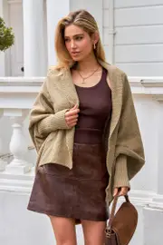 Cupshe Neutral Open Front Dolman Sleeve Cardigan - Neutral,S