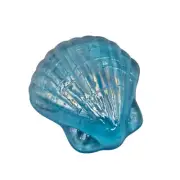 Vintage Iridescent Aqua Blue Clam Shell Seashell Paperweight Carnival Glass