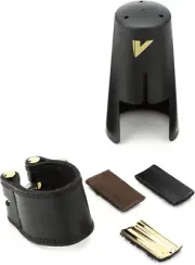 Leather Ligature and Plastic Cap for Alto Saxophone, Black