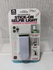 STICK ON! SELFIE LIGHT+ MIRROR and KICKSTAND. For Smartphone. Rechargeable