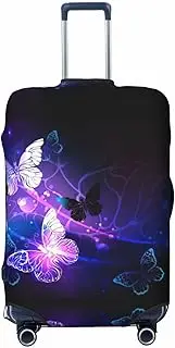 [JEJEA] Background with Night Butterflies Print Suitcase Cover Protector Travel Luggage Cover Suitcase Washable Baggage Covers Anti-Scratch, Black, M