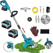 Electric Cordless Strimmer, 24V Handheld Cordless Grass Strimmer Length Adjustable Cutter Household Garden Tools, Lightweight Push Wheels Lawn Mower,for Garden Clearing Weeds Trees 2pcsbattery