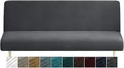 XINEAGE Velvet Futon Cover High Stretch Armless Couch Covers Spandex Fabric Sofa Bed Slipcover Anti Slip Furniture Protector with Elastic Bottom Machine Washable (Futon, Gray)