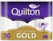 Toilet Paper 30 Rolls Quilton 4 Ply White Soft Tissue Bulk Quilton Gold-softness