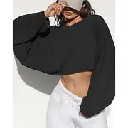 Women's Track Top Cropped Sweatshirt Pullover Short Long Sleeve Top Athleisure Wick Moisture Tennis Golf Running Sportswear Activewear Solid Colored Dark Grey