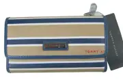 Tommy Hilfiger Women Trifold Wallet Beige Blue W/Check Book NWT
