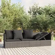 Outdoor Lounge Bed with Dark Grey Cushions, Easy Assembly, Durable Material, Stable Frame, Flexible Design, 203x58x56cm Grey Poly Rattan
