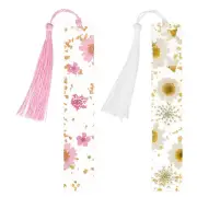 2pcs Transparent Dried Flower Bookmarks for Women Reading Pink White