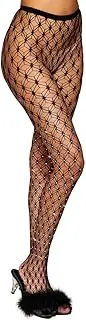 [Dreamgirl] Geometric Fence Net Pantyhose with Rhinestone Embellishment Black - 0467