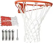 Basketball Hoop Wall Mounted(35cm),Basketball Hoop Replacement Rim | Thickened Basket Ball Hoop Outside with Net - Uni versal Netball Hoop for Standard Size Basketballs, Includes Inflator Needle