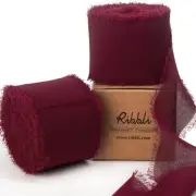 Burgundy Chiffon Ribbon 1-1/2 inch x 20 Yard Handmade Fringe Chiffon Silk Rib...