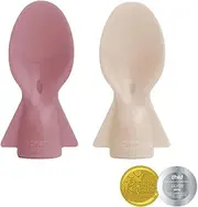 Cherub Baby Universal Reusable Non-Spill Baby Food Pouch Squeeze Spoon Topper Attachment 2 Pack with Travel Case - Dusty Rose/Sand