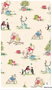 Cath Kidston QUEEN Size Christmas Animals Sheet Set Crisp Percale Cotton/CREAM
