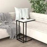 Modern Computer Side Table White Marble 50x35x65 cm - Stylish Tempered Glass and Iron End Table for Living Room & Office, Sleek Design