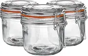 Argon Tableware Glass Jars with Airtight Metal Clip Lid - 200ml/6.7oz - 6 Pack - 4 Colour Seals - Small Kitchen Storage Container Round Preserving Jar for Pickling, Chutney, Jam, Coffee