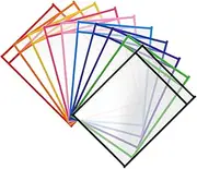 10 Pcs Reusable Dry Erase Pocket Folders 10 Colors, Plastic Paper Holders Sheet Protector, A4 Clear Dry Erase Sleeves, Write and Wipe Clean Pouches Pockets for School Work Use Supplies