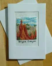 Bryce Canyon Nat. Park. Finished X-stitch. White card, blank insert & envelope