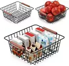 Large Wire Baskets for Pantry Storage - 3 Pack Black Metal Baskets Bin with Beec