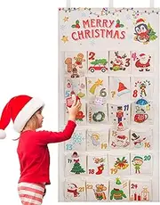 [HOWAF] Fabric Christmas Advent Calendar (Countdown to Christmas), 24 Days Mystery Christmas Countdown Calendar with 24 Pockets for Xmas Holiday Home Wall Decoration