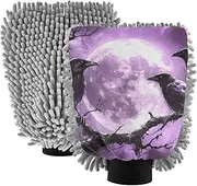XYMZR Ravens Moon Gothic Absorbent Microfiber Car Wash Mitt, Funny Cute Anime Scratch Free for Cars Cleaning, Home Cleaning Mitts, 2 Pack, 10.24” L x 7.09” W
