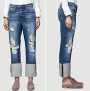 FRAME Denim Women’s Le Oversized Cuff Boyfriend Jean NWT Distressed 27 High Rise