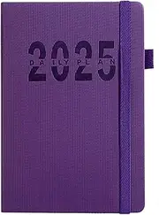 Diary 2025 Day per Page, Jan-Dec Diary, 2025 Diary Day to a Page, Productivity Agenda Daily &Monthly Planner with Coloure Monthly Tabs, Pen Holder, Elastic Bound, Back Pocket 21x14.3cm