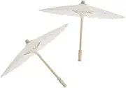 [FOMIYES] 4Pcs White Paper Parasol Umbrella for DIY Craft Diameter White Wedding Decoration with Random Handle Style for Dance Performances and Home Decor