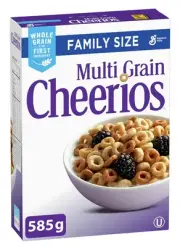 Canadian Multi Grain Cheerios Breakfast Cereal, Family Size, Whole Grains, 585g