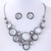 Exceptionally Chic Retro Metal Opal Necklace and Earrings Set
