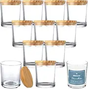WOPPLXY 12 Pack 10 OZ Clear Glass Candle Jars, Glass Candle Making Jars with Bamboo Lids, Empty Clear Glass Candle Jars, Bulk Candle Containers for Making Candles - Dishwasher Safe