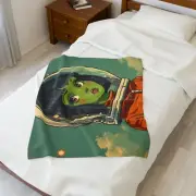 Retro Alien Girl Plush Blanket, Sci-Fi Home Decor, Perfect for Stargazing Nights