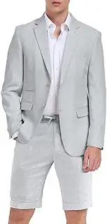 [Pyiuhs] 2 Piece Linen Men's Suits Casual Men Suit Summer Beach Wedding Dress Tux Prom Lightweight Blazer Jacket and Shorts