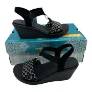 Skechers Cali Rumbe On Queen B2 Wedge Sandals Women's Size 7 Black Silver 119603