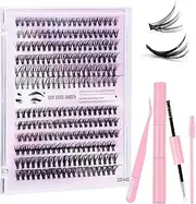 WD&CD Cluster Lashes Kit, Lash Eyelash Clusters Extension Kit 30D 40D Individual Lashes D Curl Eyelash Extension Kit with Applicator and Lash Bond&Seal, Pink