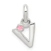 Sterling Silver Letter V With Enamel Pendant