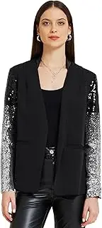 [Allegra K] Women's Party Jackets Shiny Sequins Long Sleeves Sparkling Casual Blazer Jacket