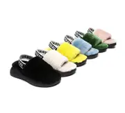 EVERAU® UGG Women Sheepskin Wool Slingback Wedge Fluffy Slides Miss Ever - Black / AU Ladies 8 / AU Men 6 / EU 39