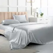 Satin Bed Sheets Full Size Sheet Sets, Silver Grey Silk Sheets, 4 - Pieces So...