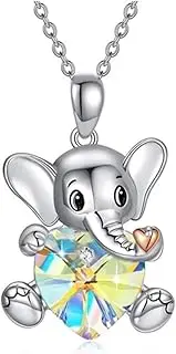 [OSCCI] Elephant Heart Crystal Necklace for Women Girls Cute Animal Pendant Necklace Elephant Lovers Jewelry Gift