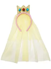 Peachy Princess Crown Costume Headband With Yellow Veil