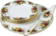 Royal Albert Old Country Roses Cake Server 6 pc Set, Bone China 24k gold New Box