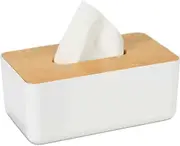 Mu Mianhua Tissue Holder Facial Tissue Box Cover Holder with Oak Wooden Cover Rectangular Tissue Organizer for Home Office Bathroom