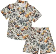 [Caihoyu] Baby-boys Toddler Short SleeveButton Down Shirt Elastic Drawstring Shorts Set Toddler Boy Clothes Summer Clothing