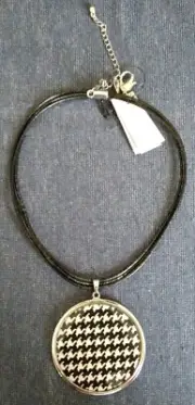 Chico’s ~ ROUND REVERSIBLE PENDANT on BLACK LEATHER CORDS ~ Black, Silver ~ NEW