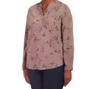 Hilary Radley Women’s Pink Violet Floral blouse shirt Small
